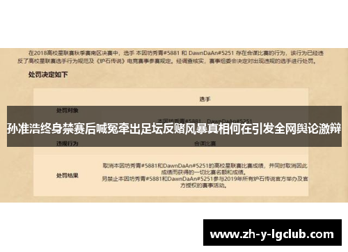 孙准浩终身禁赛后喊冤牵出足坛反赌风暴真相何在引发全网舆论激辩
